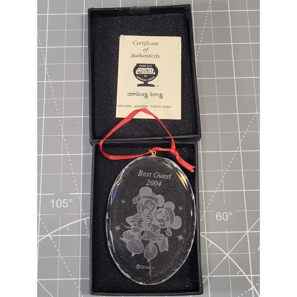 Vintage Disney Crystal Ornament 2004 Best Guest‎ Mickey Minnie Arribas Bros Box